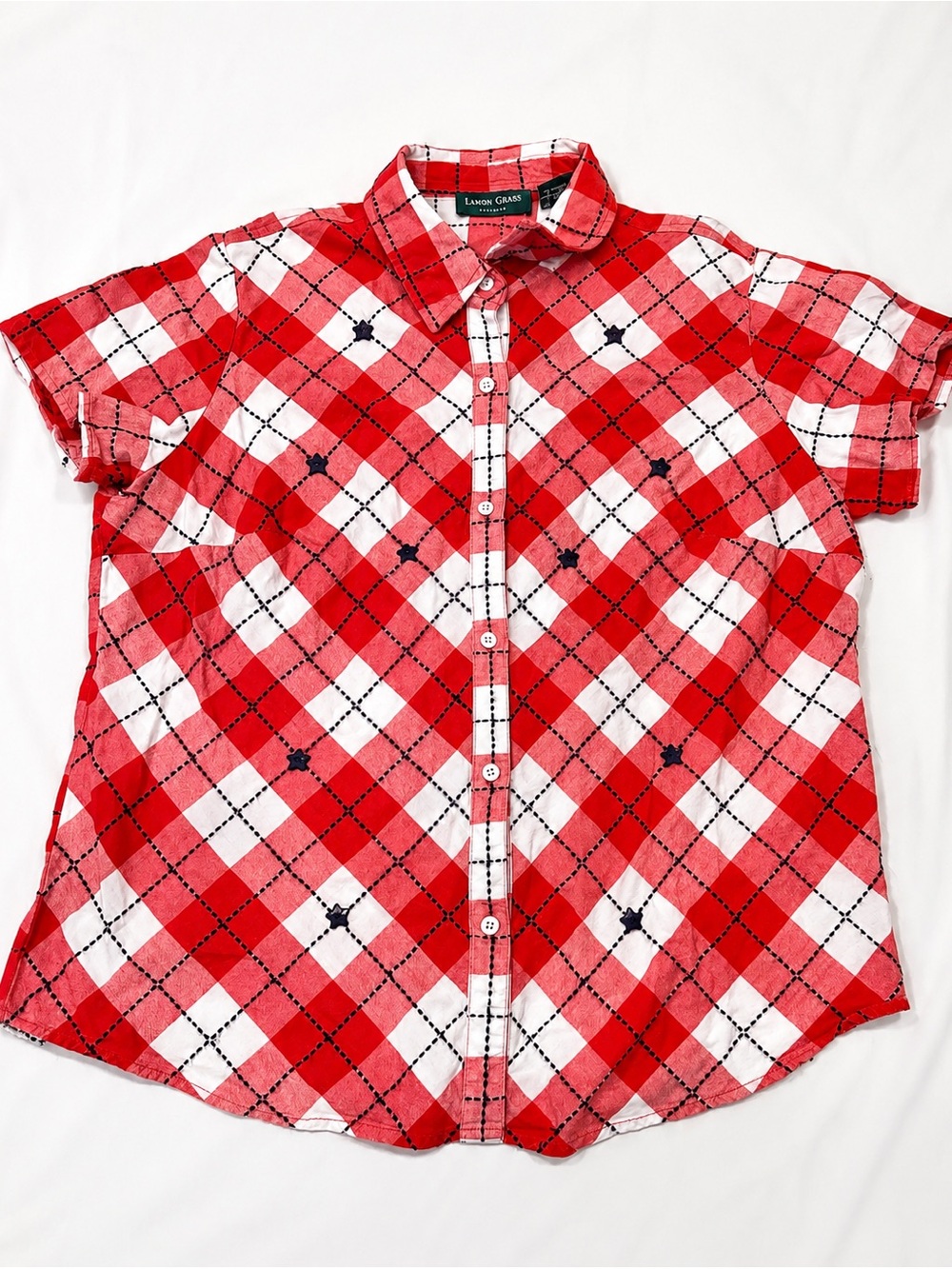 Vintage Lemon Grass Studio Plaid Star Shirt Women’s XL Cotton